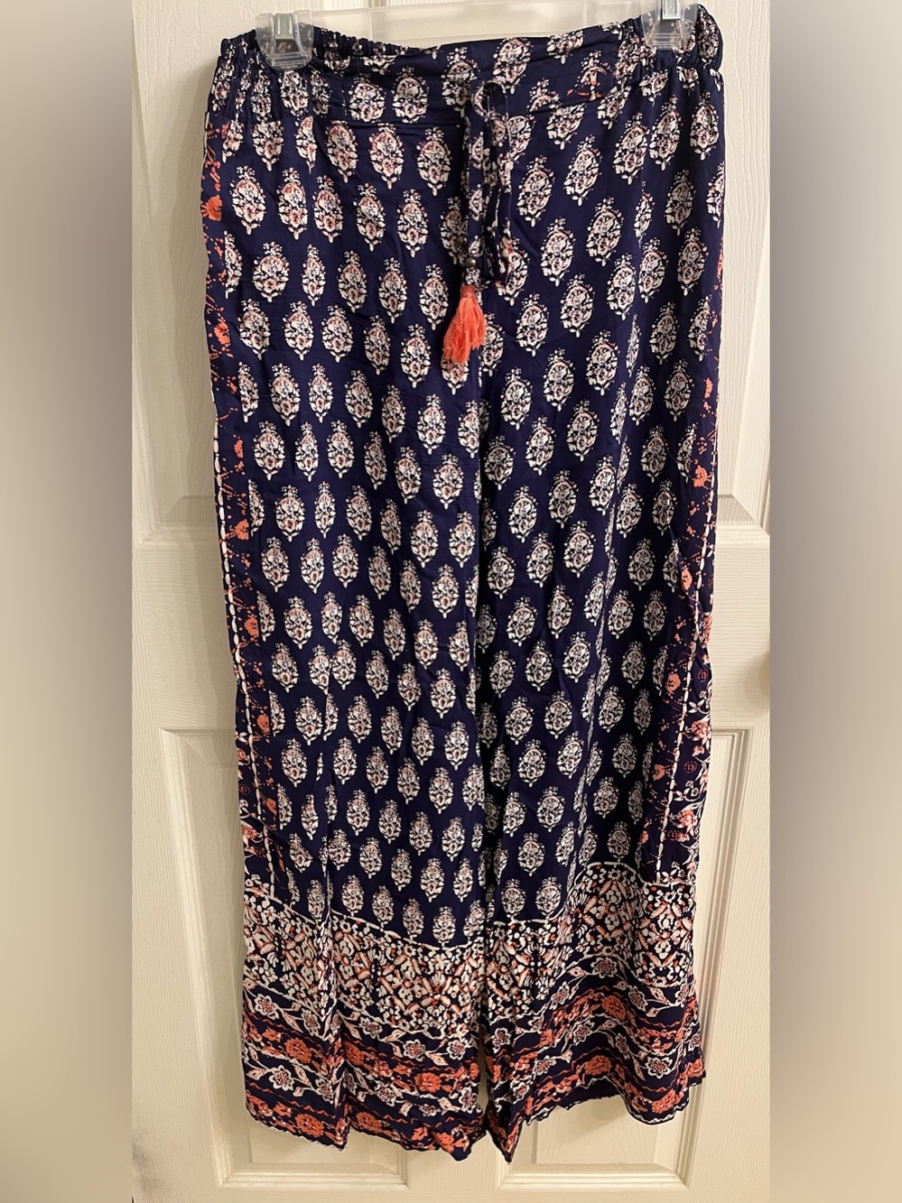 Angie Navy Pants with Coral and Beige Design Size M